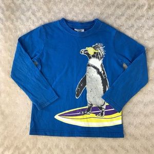 Mini Boden Long Sleeve Shirt Surfing Penguin Blue